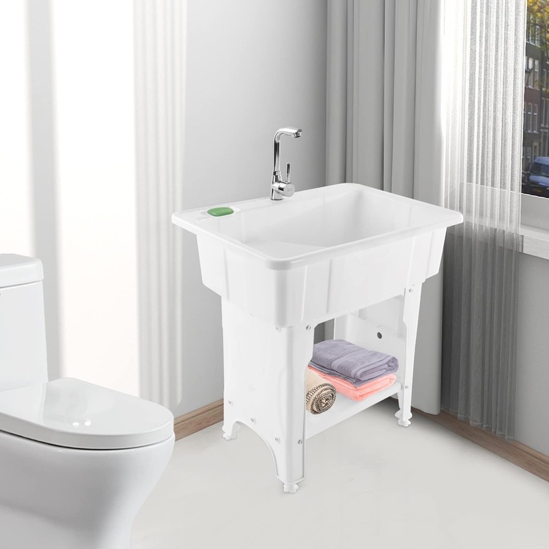Laundry Sink,Freestanding Plastic Laundry Sink with Washboard,Utility Sink with Hot