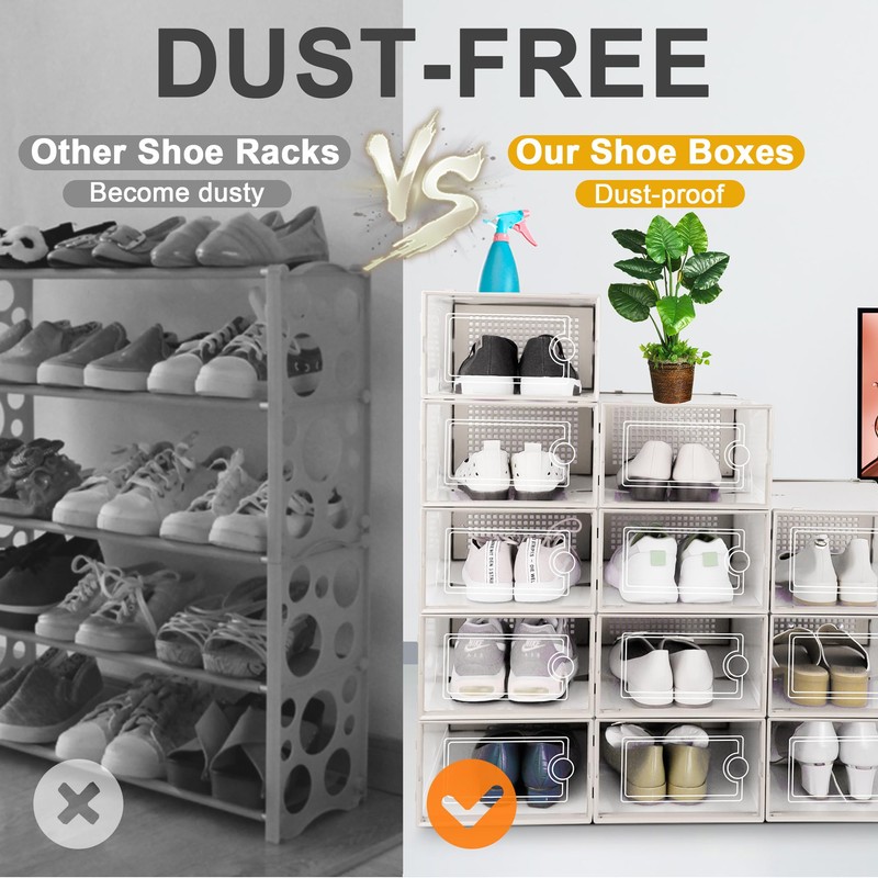 Kuject Large Shoe Organizers Storage Boxes for Closet, 12 Pack