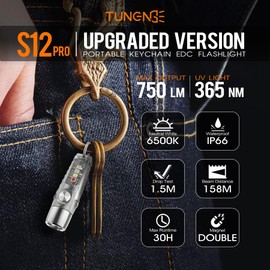 TUNENGE S12Pro Keychain Flashlight Rechargeable,750 High Lumen EDC Mini Flashlight with Clip,Multifunction COB Light with 365nmUV-11 Lighting Modes, Tail Magnet, Flash Light
