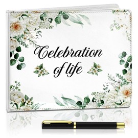 Patelai Funeral Guest Book with Pen Memorial Service Celebration of Life Sign in Book for Funeral Leather Cardinal in Loving Memorial Gift, 112 Pages(Flower)