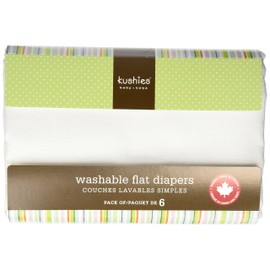 Kushies 6 Pack Washable Flat Diapers, White