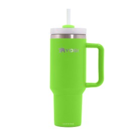 YOGI Ceramic Lined Tumbler with Handle and Straw Lid, Stainless Steel Travel Mug & Water Tumbler, Vacuum Sealed Cup with Handle - 30oz Celtic Green