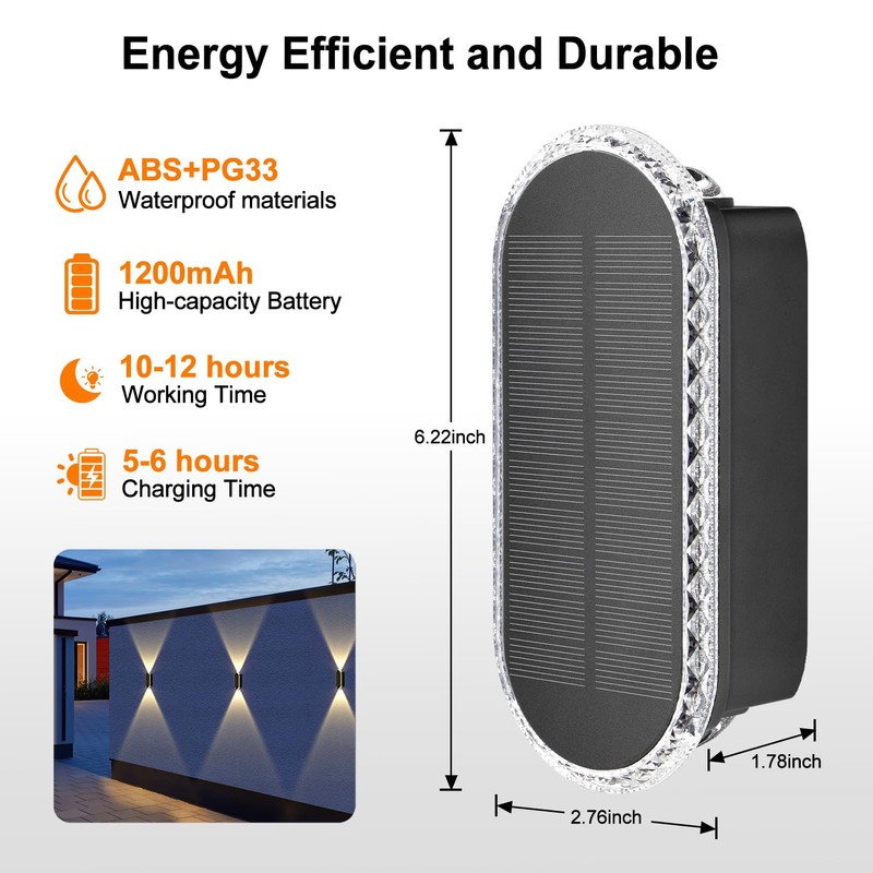 Ellasay 8 Pack Fence Lights Solar Powered, Up and Down