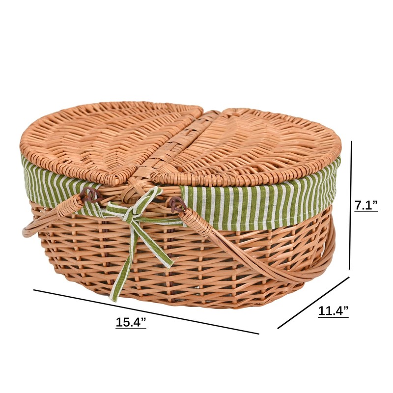 Wicker Picnic Basket with Lid and Handle Sturdy Woven Body