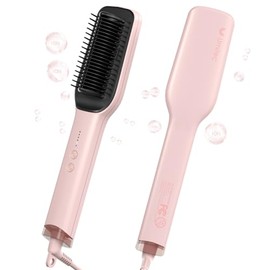 Hair Straightener Brush, Umitec Hot Straightening Comb Thermal Brush for Women with Negative Ion, Fast Heating & 5 Temps Settings, Anti-Scald, Dual Voltage, Pink