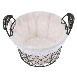 Hohopeti Round Storage Basket with Liner Versatile Bread Basket for Table Rustic Decor and Organizing Wire Design with Convenient Handle for Easy Carrying