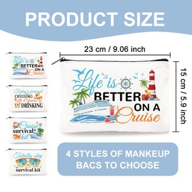 DOODLREAM Canvas Cruise Ship Makeup Bag - 4Pcs Cruise Essentials Survival Kit Gift Cosmetic Bags Travel Organizer Portable Beach Accessories with Zipper