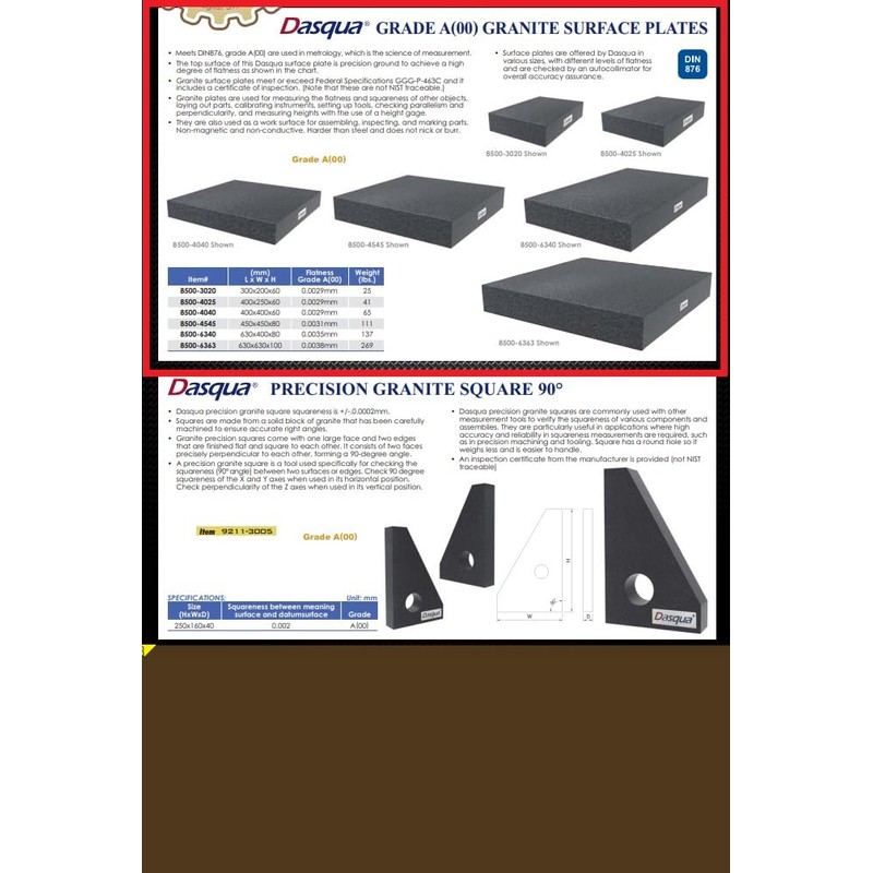Dasqua 8500-3020 Grade A Granite Surface Plate, 300 x 200
