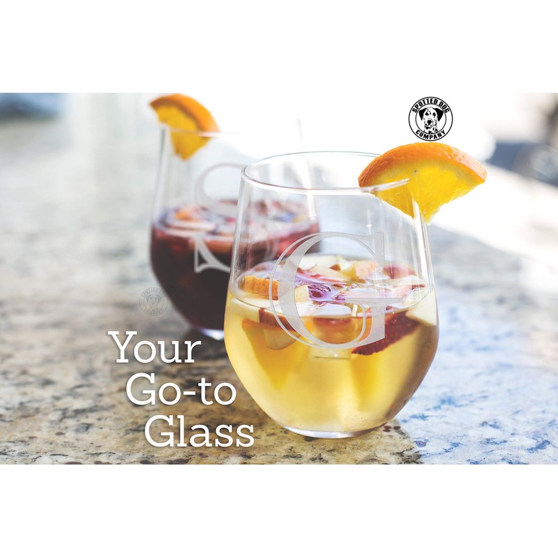 Monogram Etched 17oz Stemless Wine Glass (Letter G)