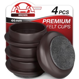 Medipaq Premium Felt Castor Cups for Wooden Floors & Smooth Surfaces - 4x Small 44mm diameter Solid Brown - Chair Leg Floor Protectors - Castors for Furniture - Furniture Cups