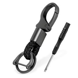 Key Fob,Car Keychain for Men,Universal 360 Degree Rotating Car Key Fob Holder with Anti-Lost D-Ring & Double Reinforced Screws,Metal & Braided Rope Keychain - Black