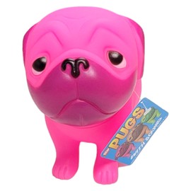 Zugar Land Big Rubber Pug Dog with Squeaky Sound and Movable Head (Large - 5.5" Toll and 6" Wide) Collectible 6 Colors: Pink, Purple, Green, Blue, Beige and Orange. (Pink)