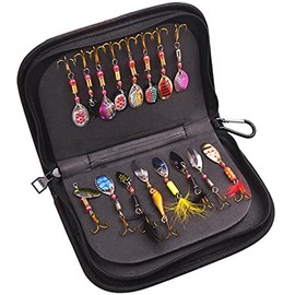 Fishing Lures Spinner Baits Kit Bass Lures Trout Lures 16pcs Fishing Spinning Lures Hard Metal Baits with Portable Carry Bag Freshwater Saltwater Fishing Tackle Accessories
