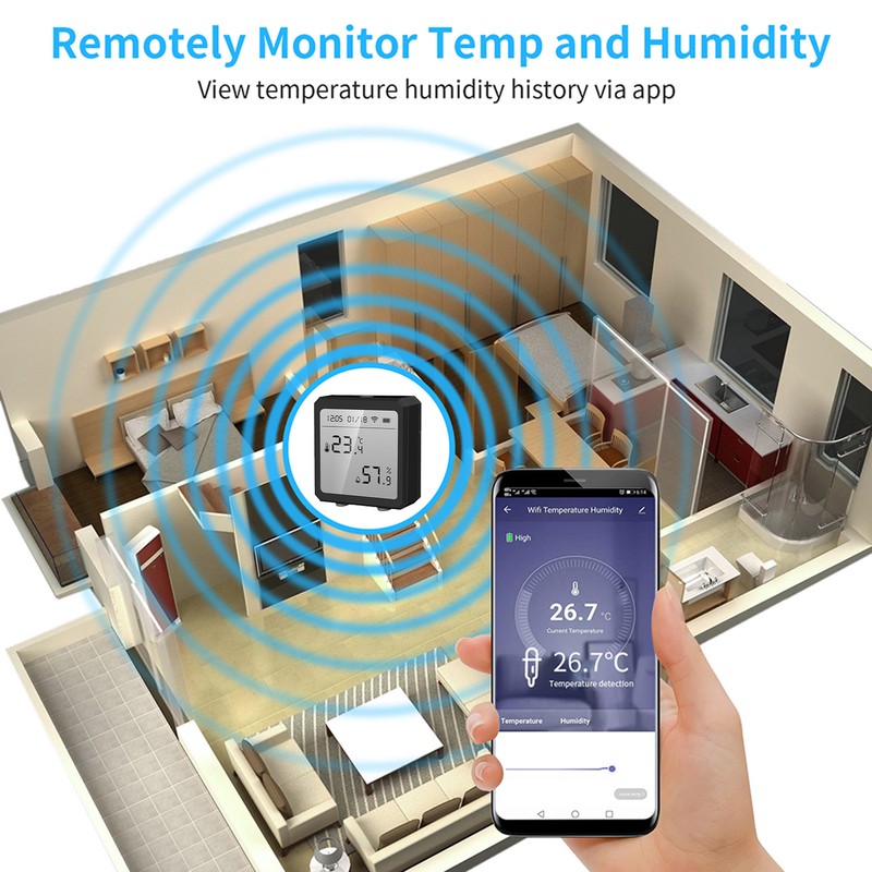 Temperature and Humidity Sensor Smart WiFi Indoor Hygrometer Thermometer with
