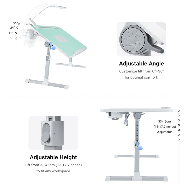 Adjustable Laptop Lap Desk with Cooling Fan USB Light for
