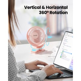Gaiatop Portable Clip on Fan Battery Operated, Small Powerful 3 Speed Quiet 360° Rotate, USB Rechargeable Mini Personal Cooling Fan for Desk Table Home Office Stroller Camping Women Gifts Pink