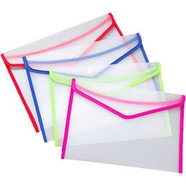 Lecute 4 Carpetas de Plástico Oficio Sobres Folder Transparentes Plastico con Boton Piezas Color Organizar Escuela Hogar Oficina Documentos Impermeable Organizador