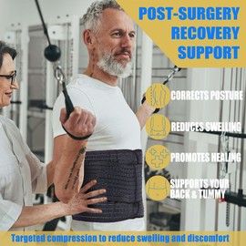 Funcy Men's Adjustable Abdominal Binder – Post-Surgery Recovery Belt, Hernia Support, and Core Stability Wrap (Black, Medium)