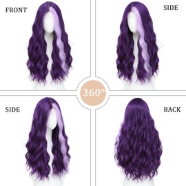 Dark Purple Highlight Wig Long Wavy 26 Inch Middle Part Wigs for Women