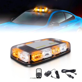 OPP ULITE Rechargeable Led Strobe Light Remote Control Wireless Battery, 17 Flashing Mode, High Low Brightness, 48-Led, Beacon Roof Top Flash Warning Lights for Vehicles Trucks, 1PC Pack, White Amber