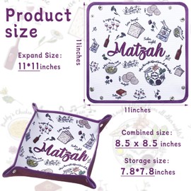 Jingmore 2 Pcs Passover Soft Matzah Tray Matzo Plate with Pesach Potpourri Design Jerusalem Seder Plate Holder for Passover Bread Basket Table Decorations Gift