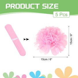 MECCANIXITY 5Pcs Paper Pom Poms, 6 Inch Paper Flowers Tissue Paper Flowers Mexican Paper Flowers for Birthdays Party Wedding Pink