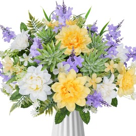MHMJON Artificial Flowers Silk Dahlia Faux Bouquet Spring Flowers Arrangements for Vase Wedding Home Table Farmhouse Boho Centerpieces Decorations