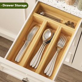 BAMEOS Silverware Organizer, Utensil Drawer Organizer, 4 Slots Kitchen Drawer Organizer, Bamboo Flatware Organizer for Drawer in Natural