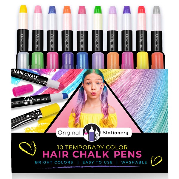 Original Stationery Hair Chalks Set for Girls, 10 Piece Temporary Hair Chalk Colors