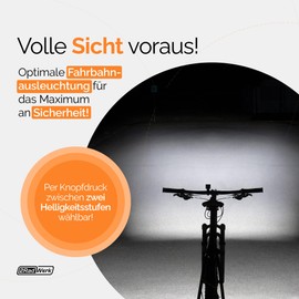 2RadWerk, ED Bicycle Light Set, StVZO Approved, Bicycle Light Switchable 15-35 Lux, Bike Light