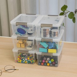 Citylife 6 Pack Small Storage Boxes with Lids Plastic Storage Boxes Stackable Storage Box with Handles，Clear 17.7x13x8.2cm