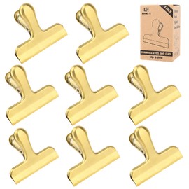 Pack of 8 Heavy Duty Metal Bag Clips, Stainless Steel, Tightly Seals Chip, Coffee, Bread or Cereal Bags to Keep Food Fresh, for Home, Kitchen, Office, Pantry, Camping (Gold)