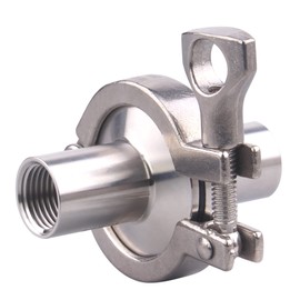 DERNORD 2 Pcs Sanitary Female Threaded Ferrule Pipe Fittings + SUS304 Tri-clamp (Tri-clover Clamp) + FKM Gasket (Female Threaded Pipe Size:1/2 Inch DN15)