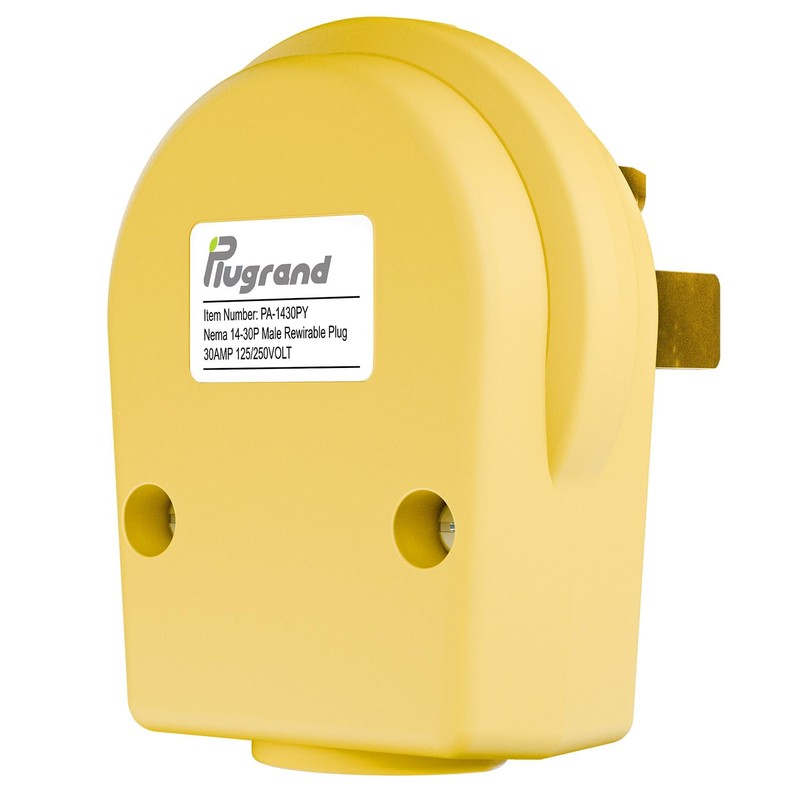 Nema 14-30P 30 Amp 125/250 Volt Angle Plug, Yellow Color,