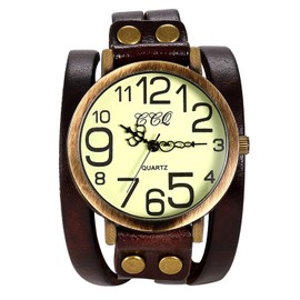 Lancardo Vintage Ladies Large Arabic Markers Multi Layers Leather Wrap Cuff Bracelet Wrist Watch(Brown)