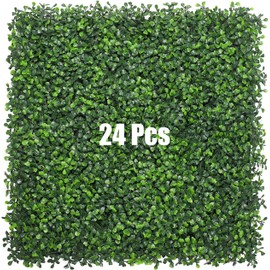 Bybeton Artificial Boxwood Panels,20"x 20" (24Pcs) 4-Layer Leaves UV-Anti Greenery Grass Wall Backdrop for Indoor Outdoor Privacy Hedge and Garden, Balcony,Privacy Fence Screen Decor