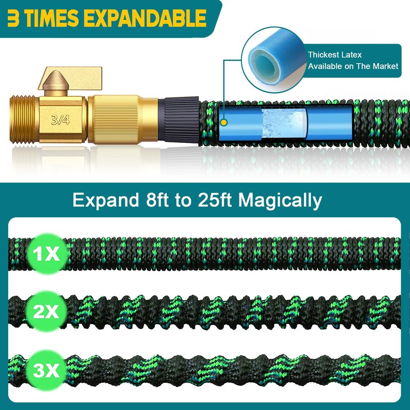 Expandable Garden Hose 25ft with 10 Function Nozzle Sprayer -