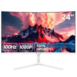 CRUA CRUA 24 Inch Curved Monitor, FHD(1920×1080P) 100HZ 120% sRGB Computer Monitors, Narrow Bezels on Three Sides, Blue Light Filter PC Monitor for Home, Office and Dormitory(HDMI, VGA)-White