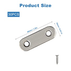 Juvielich 30Pcs Flat Straight Brackets, Stainless Steel, Silver, 46mm x 16mm, Wall Mount, Wooden Furniture Brackets