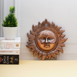 Craft Trade Metal Wall Decor - Sun Idol Vastu Items for Home for Good Luck Decorative Hanging for Living Room Bedroom Feng Shui Decor - Copper - 8 Inches