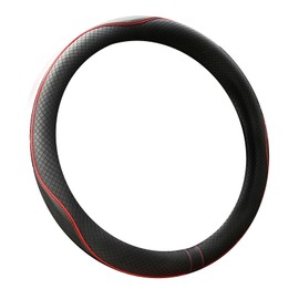 Valleycomfy Schwarz Auto Lenkradbezug Mikrofaser Leder Lenkradhülle Universal Größe 37-39cm, Anti Rutsch, Roter Linie