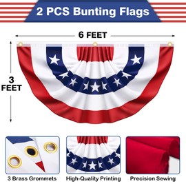 3 x 6 Feet 2 Pack American USA Pleated Half Fan Bunting Flags,Bunting Flags Outdoor Patriotic Half Fan Banner Flag for Party Memorial Day Fourth of July Independence Day 4th of July Decorations
