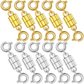 Magnetic Necklace Clasps and Closures,Magnetic Necklace and Bracelet Clasps, Jewelry Clasps and Converters Set, Silver and Gold Plated Stainless Steel (C 10PCS)