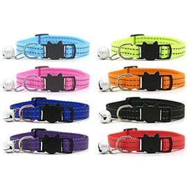 Cat/Kitten Collar with Bell & Reflective Stripes, Quick Safety Buckle for Kittens & Cats (Black)