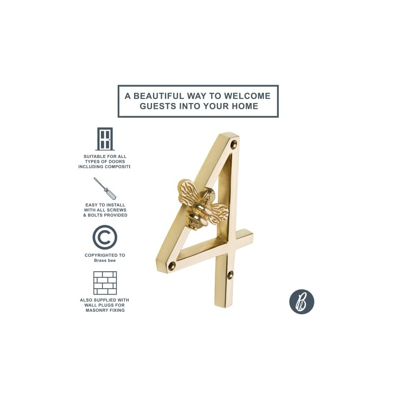 Gold Brass bee House Number with Bee design | 5
