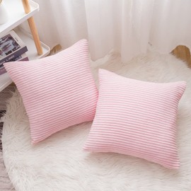 Yonous Corduroy Cushion Covers, Soft Square Decorative Throw Pillow Home Decor for Living Room Couch Bed Sofa, Set of 2 Pack, Pink, 40x40 CM / 16x16 Inch