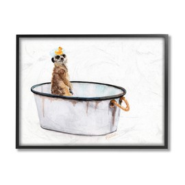 Stupell Industries Meerkat Bubble Bath Vintage White Tin Tub, Design by Jennifer Redstreake Black Framed Wall Art, 16 x 20