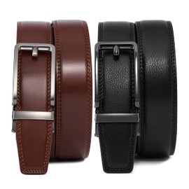 PlusZis 28 - 68 inch men's leather belt with ratchet, large and slim with automatic buckle, Ratchet Strap 2 Pack 03
