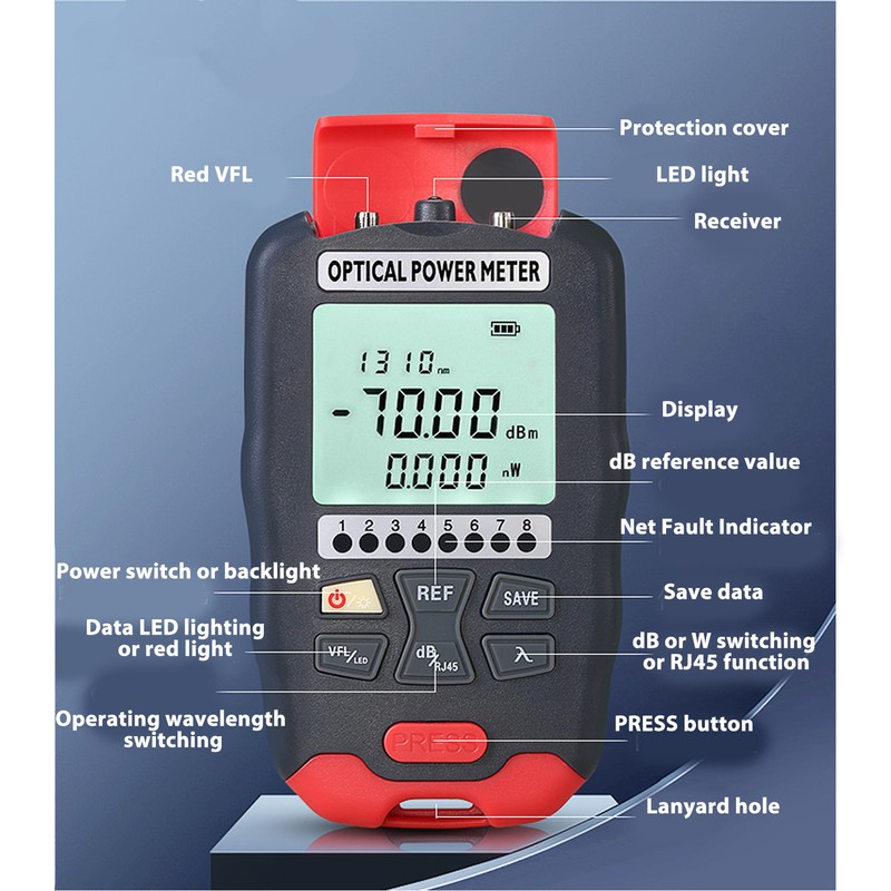 20KM Fiber Optic Power Meter Red Light VFL Visual Fault
