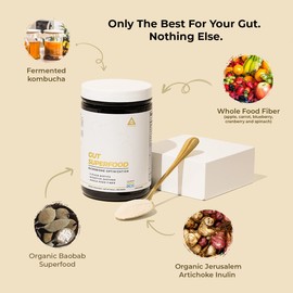 Gut Superfood, Fiber Supplement for Leaky Gut, Digestive Problems, Stomach Discomfort, Prebiotic Probiotic Postbiotic XOS Supplement, Gluten-Free, No Additives, Total Gut Health (Unflavored)